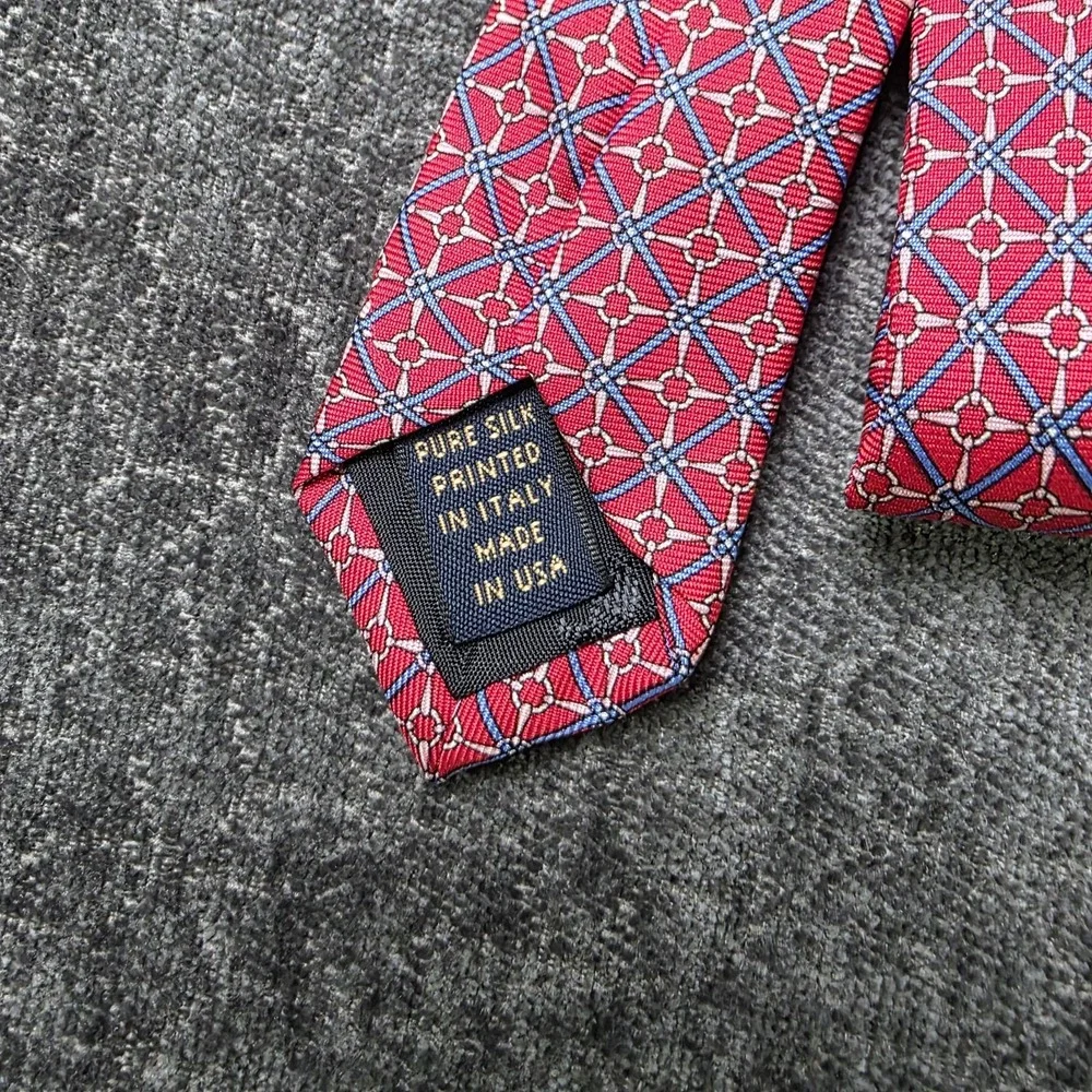 Brooks Brothers Makers All Silk Tie Red White Blue Made In USA Geometric Luxury